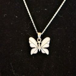 Sterling silver necklace with mother of pearl and Sterling butterfly
