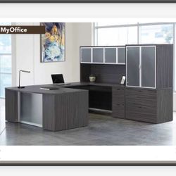 MyOffice U-Shape Executive Desk with Hutch and Storage