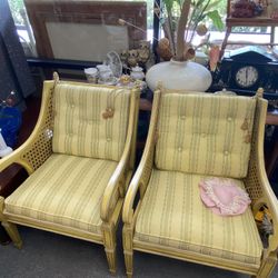 MCM ~French Country STATESVILLE scroll arm & cane ladder back chairs_~1950s #MidCentury #Chairs #Wicker #