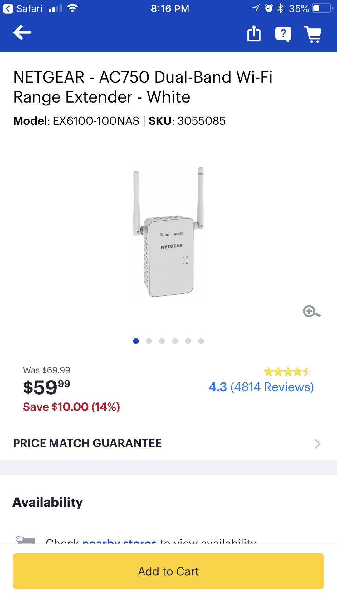 NETGEAR - AC750 Dual-Band Wi-Fi Range Extender - White