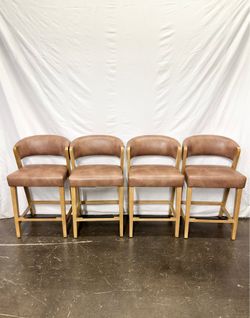 High Back Counter Bar Stools ,( set of 4 )with Wood Frame , Brown *Free Delivery*