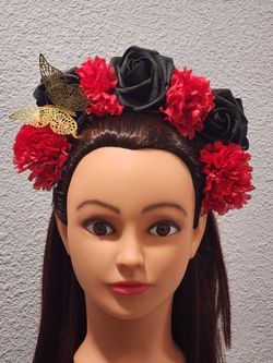 Red and Black Floral Crown Headband