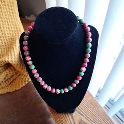 Watermelon Agate Bead Necklace 