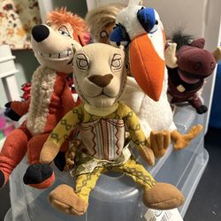 Vintage Disney Lion King stuffed characters.