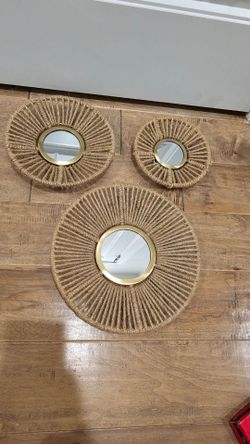 Set of 3 Round Jute Rope Wall Mirrors