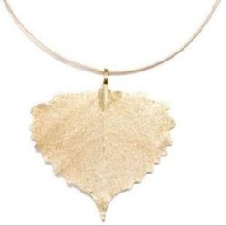 Stainless Steel & Copper Poplar Leaf Pendant with Choker Necklace