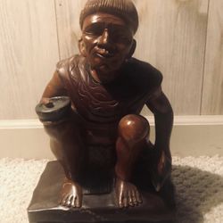 Unique Vintage Hand carved Solid Heavy Wooden Tribal Statue 8 X 6 X 14” H.  GC.