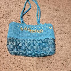 WOMENS SUN STRAW PURSE BLUE 