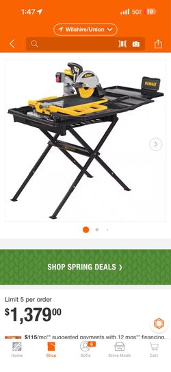 Dewalt 10 inch high capacity wet tile saw with stand