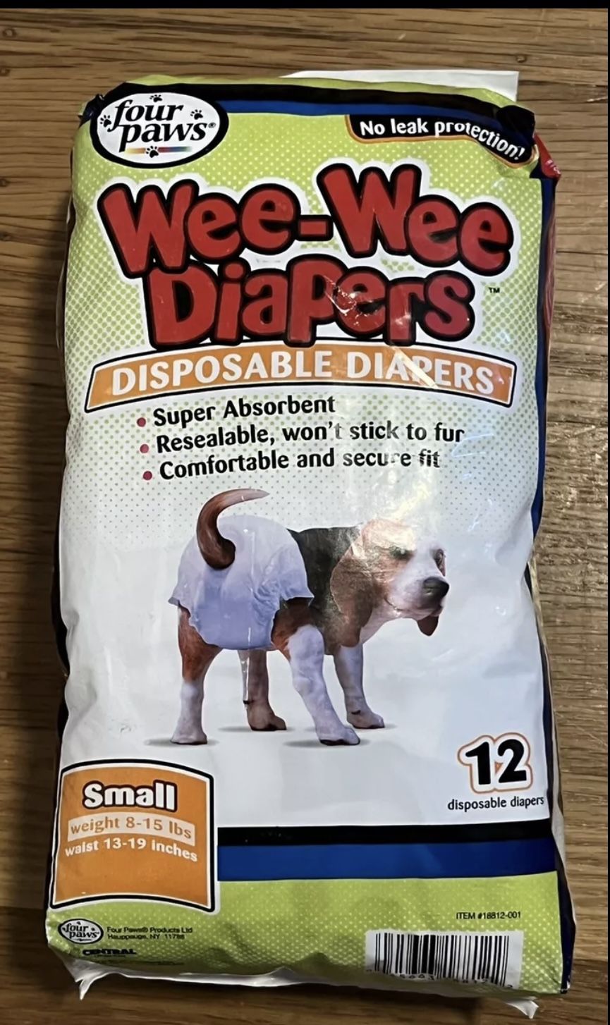 Four Paws Wee-Wee Disposable Diapers 12 Pack Small Dog (8-15 Lbs) New