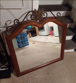Beautiful Drexel Wood And Rod Iron mirror 39X42