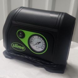 Slime 40050 Tire Inflator, Portable Car Air Compressor, with Analog 100 psi Dial Gauge, Long Hose and LED Light, 12V, 8 min Inflation