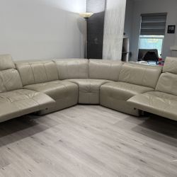 Sectional In Tan/ Grey Color, Leather, Recliner, Modern