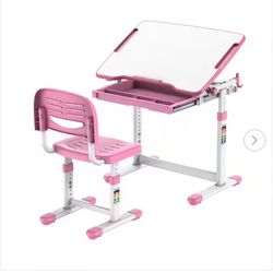 mount-it! Pink Kid's Desk and Chair Set for Ages 3-10 in