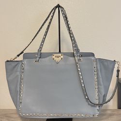 Valentino Garavani Rockstud Trapeze Tote – Large Baby Blue Silver Hardware Price $450 Retail: $1,900 