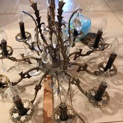 VINTAGE Brass Crystal Chandelier 10 Light