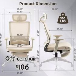 😀 Foldable Office Chair with Foot Rest, Ergonomic Office Chair with Adjustable Lumbar Support, Headrest, Armrest, Home Office Desk Chair for Space
