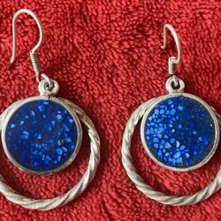 Vintage ROM MEXICO BLUE Sterling Silver Dangle Earrings ‼️ NEEDS PROPER CLEANING / POLISH - For BEST Appearance ‼️