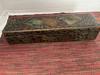 Vintage Lacquerware Ryoshibako Box w/ Maki-e Lid, Karakusa Side Panels