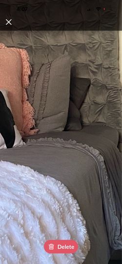 Grey ruffle Dormify twin XL duvet and matching sham