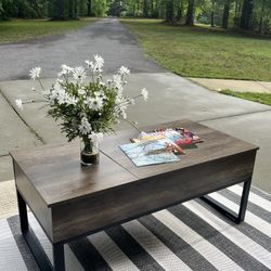Rustic Lift Top Coffee Table with 2 Hidden Compartments