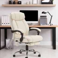 Modern Beige Office Chair with Lumber Support for Back Pain, Heat and Massage