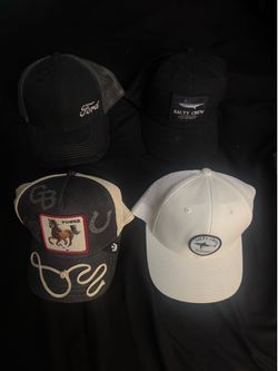 Goorin Bros power horse hat, 2 salty crew hat, and ford hat