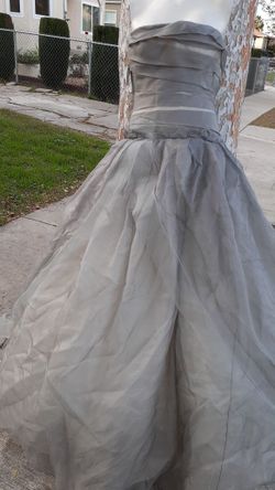 Vera Wang charcoal strapless ball gown dress Shear gray organza Ivory Overlay size 0 Prom Wedding Qquinceanera formal Bridal bride Bridesmaid TLC 4