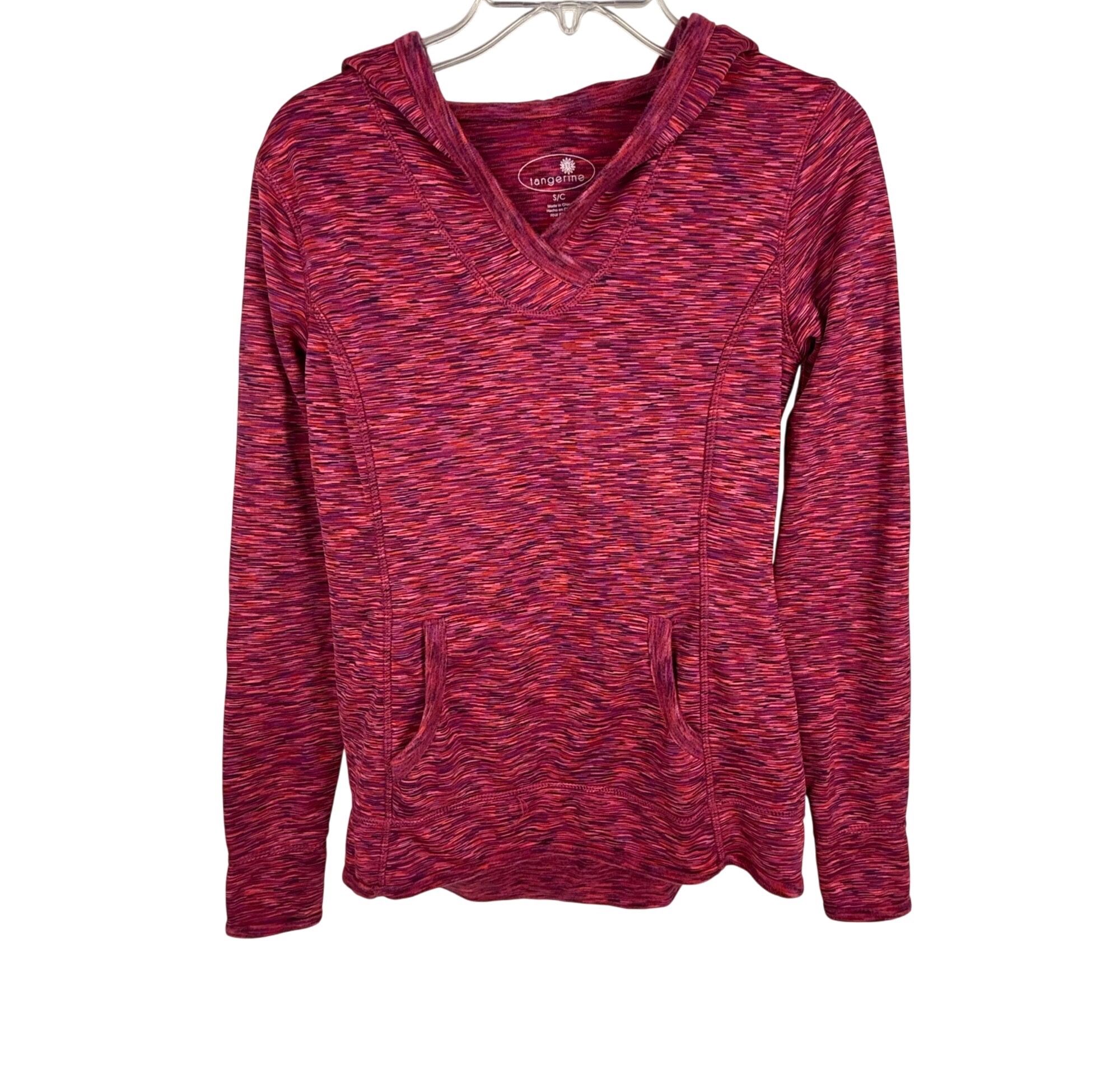 Tangerine Women's V-Neck Athletic Pullover Hoodie Fleece Pink Size S