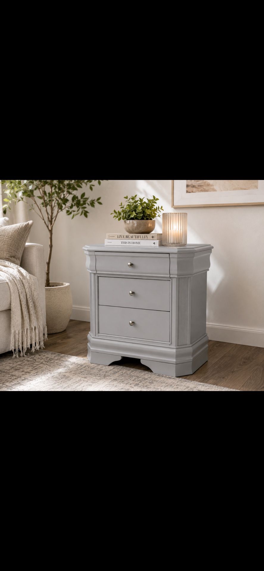 Refinished Gray Nightstand / End Table – 28” Wide
