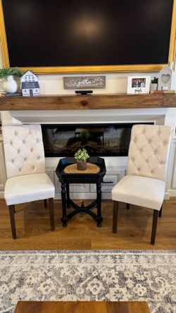 Modern Farmhouse Set Featuring (2) NEW Tufted Parsons Chairs and Side Table