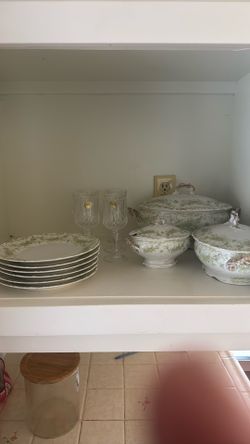 Crystal D’artiques Glasses, Elite Works (Limoges France) Lunch Plates And Covered toureens