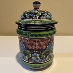 Hand-painted Ceramic Talavera Pottery Jar with Lid From Puebla, Mexico