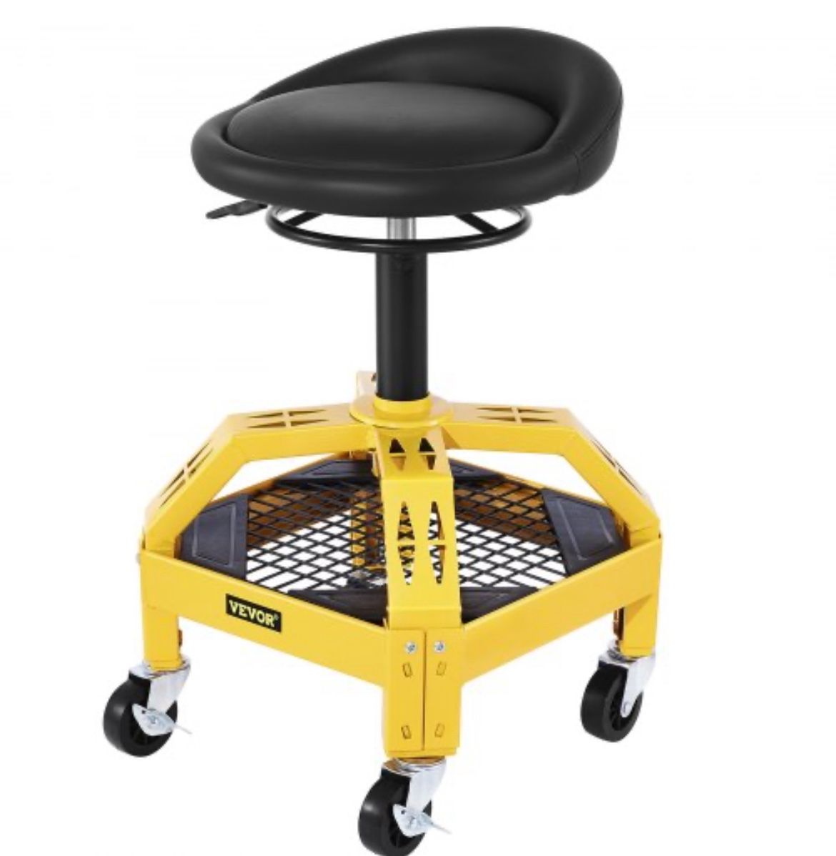 VEVOR Rolling Garage Stool, 300LBS Capacity, Adjustable Height from 24 in to 28.7 in, Mechanic Seat with 360-degree Swivel Wheels and Tool Tray, for W