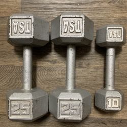 CAP Barbell 25lb, 25lb and 10lb Cast Iron Hex Dumbbells