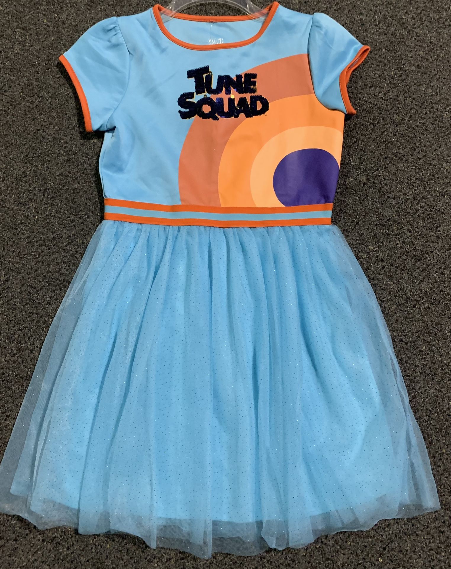 New Space Jam girls size XL (14/16) flip sequined blue and gold Tune Squad dress