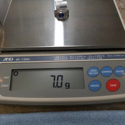 RING DIAMOND 2.48CTW .BLUE STONE 14K WHITE GOLD 7.0 GR SIZE L6