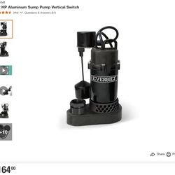 NEW Everbilt 1/2 HP Aluminum Sump Pump Vertical Switch HDSP50V