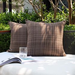 Kevin Textile Pack of 2 Decorative Outdoor Waterproof Throw Pillow Covers Stripe Square Pillowcases Modern Cushion Cases for Patio Couch Bench 20 x 20