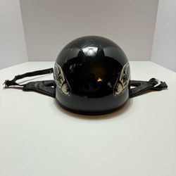 Harley-Davidson Black Motorcycle Half Helmet Double D-Ring Leather Chin Strap