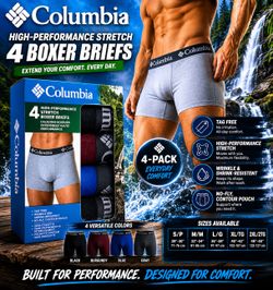 Columbia High Performance Stretch Boxer Briefs 4 Pack Men’s Size Small
