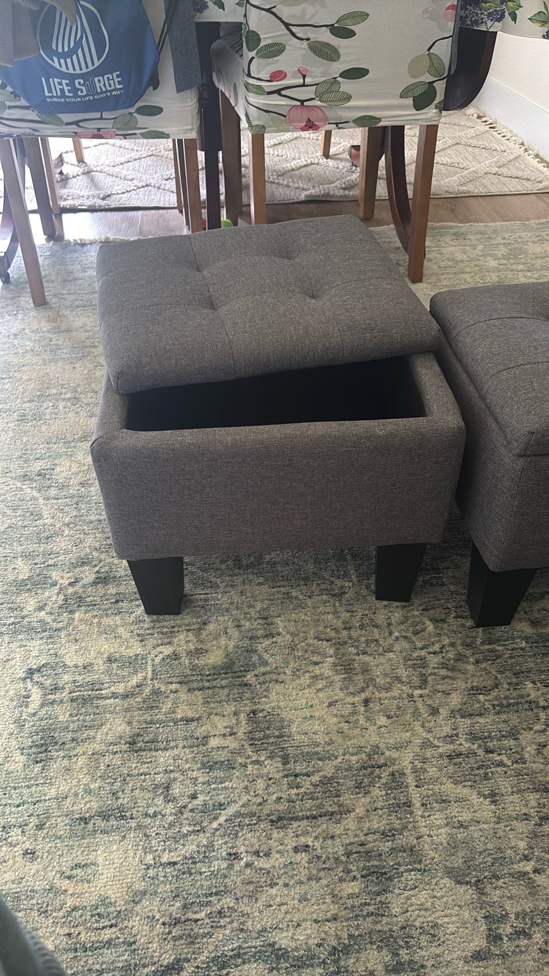 2 Grey Storage Ottomans