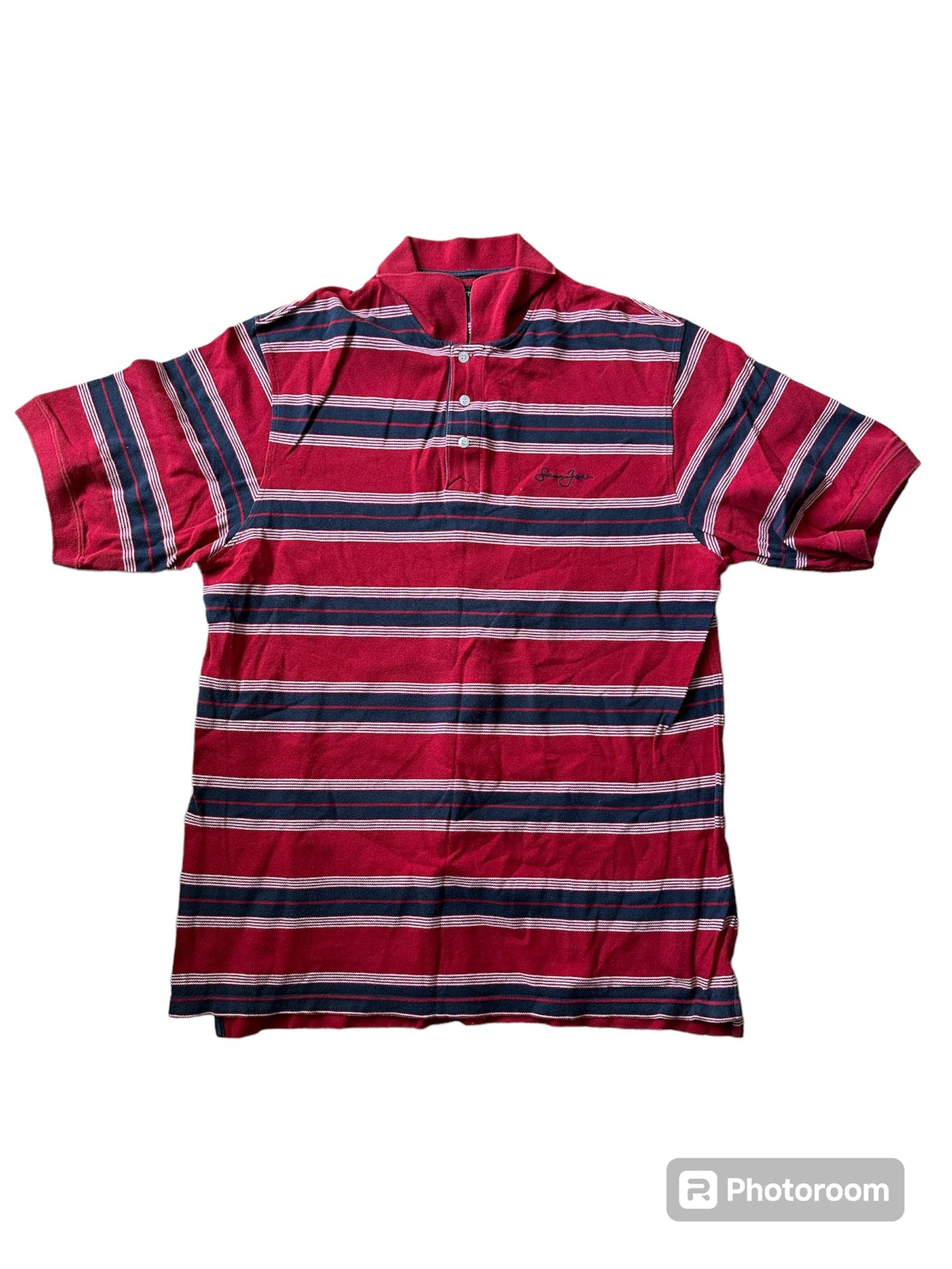 Vintage Sean John Polo Shirt Adult XL White Striped Short Sleeve Hip Hop y2K's