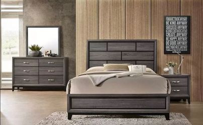 Gray Wood Bedroom Set with Bed, Dresser, and Nightstand