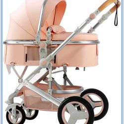 PetitX Convertible Baby Stroller with Sleep Recline Sitting Modes Foldable -Pink