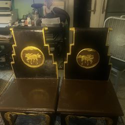 Couple Of Wooden Chinese Chairs 