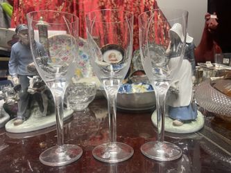 Set of 3 1940s Lalique Angel Crystal Champagne Flute Glasses, France