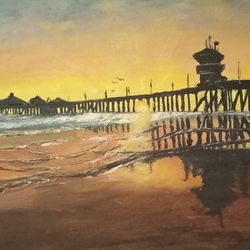 "H.B. Pier at Sunset" Original Oil Painting 