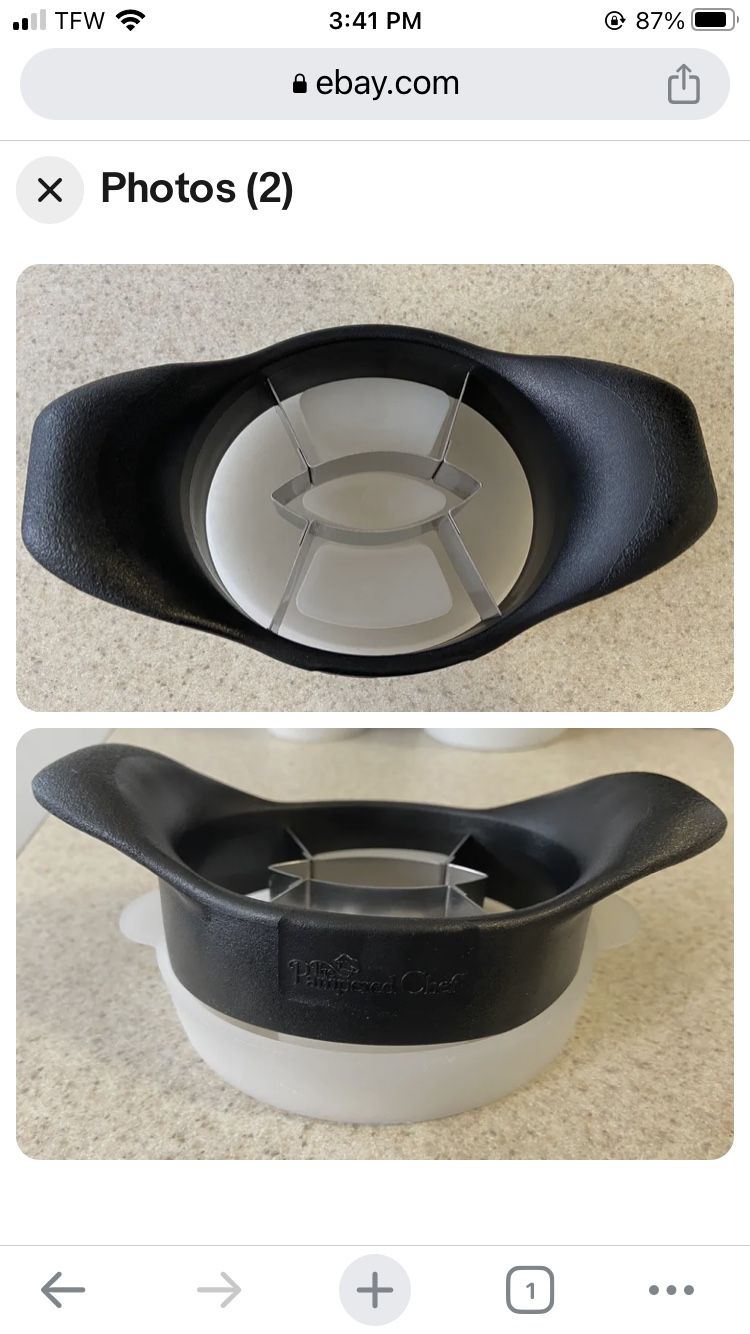 Pampered chef, mango Wedger mango slicer, pits, and cut mangoes in the four wedges for Sale in