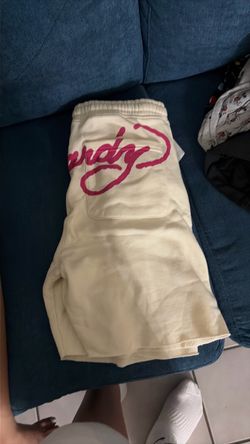 Hardy Cream Shorts with Pink Script Logo